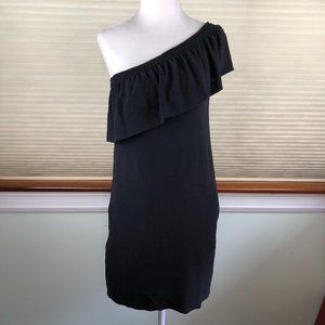 Madewell Black One-Shoulder Ruffle Mini Dress